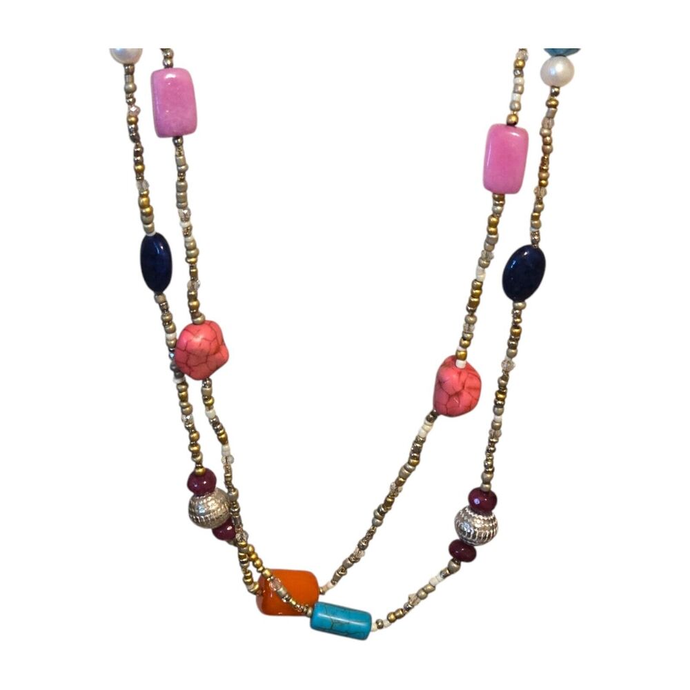 Chicos Necklace Chico’s Multicolor Beads Various Shapes Bohemian Style 36" - Picture 2 of 7